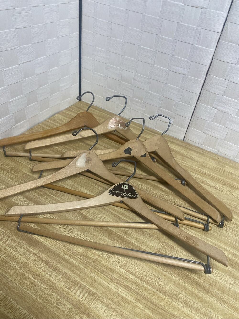 Lot of 6 Vintage Heavy Wooden Hangers -Suits Pants Coat Dress Shirts Slacks Wood